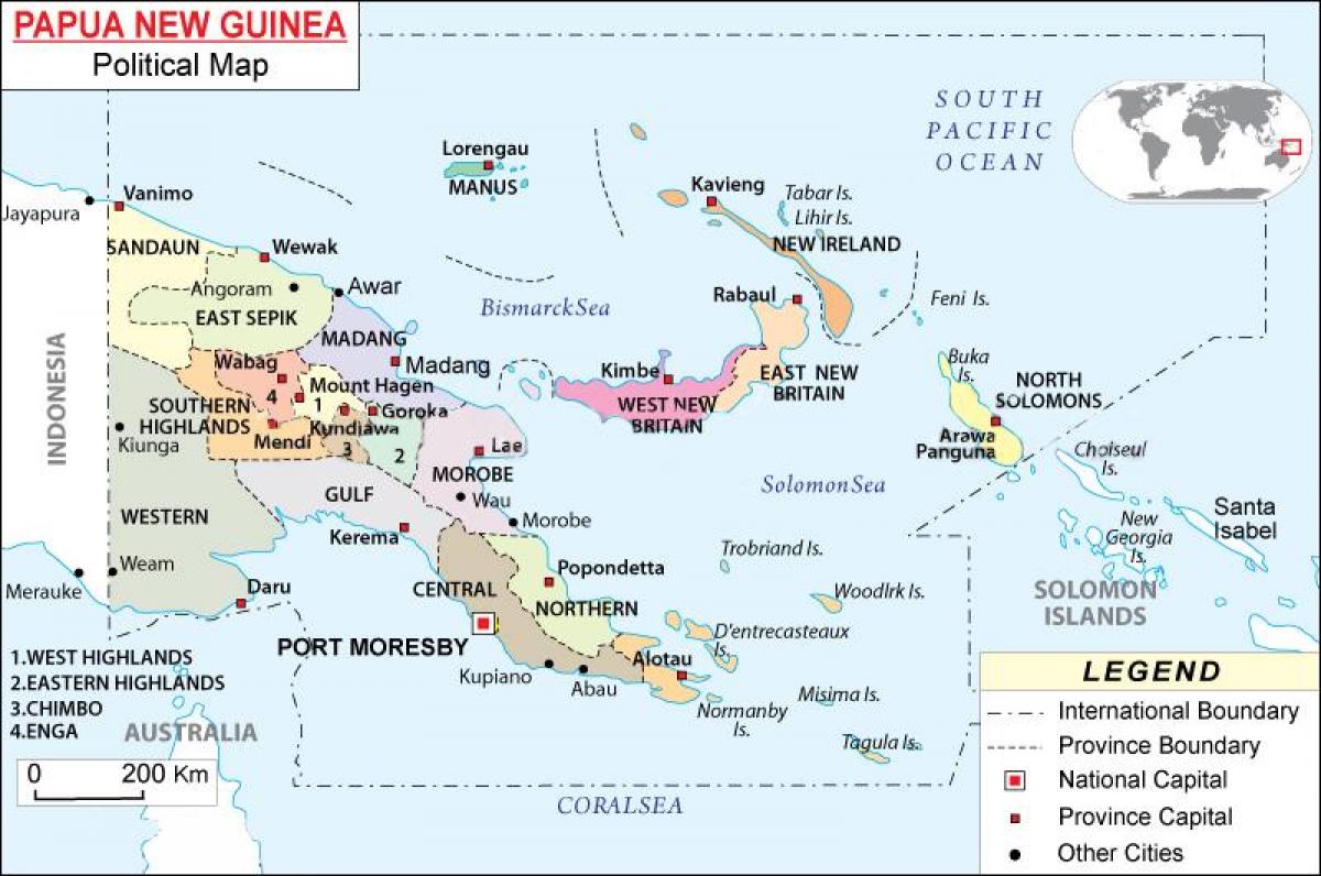 خريطة بابوا غينيا الجديدة المحافظات