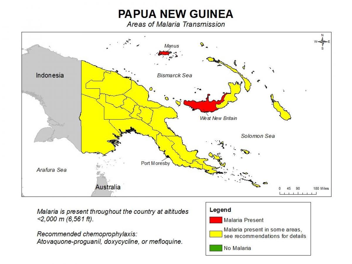 خريطة بابوا غينيا الجديدة الملاريا
