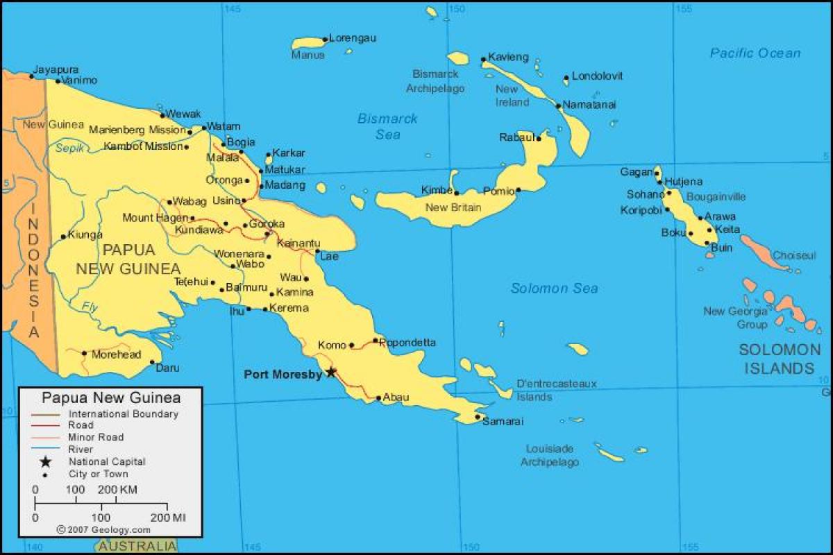 خريطة بابوا غينيا الجديدة والبلدان المحيطة بها